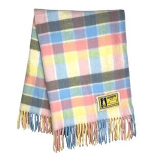 ZOEPPRITZ Wool Fleece Fringe Baby Blanket Pastel Plaid Pattern Warm Vintage